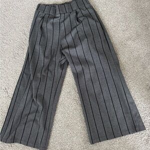 Gray Pinstripe Wide-Leg Pants